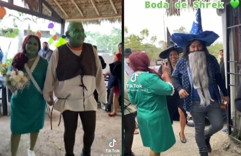 ¡Ellos son felices! Pareja se casa con vestidos de Shrek y Fiona; divertida idea se vuelve viral