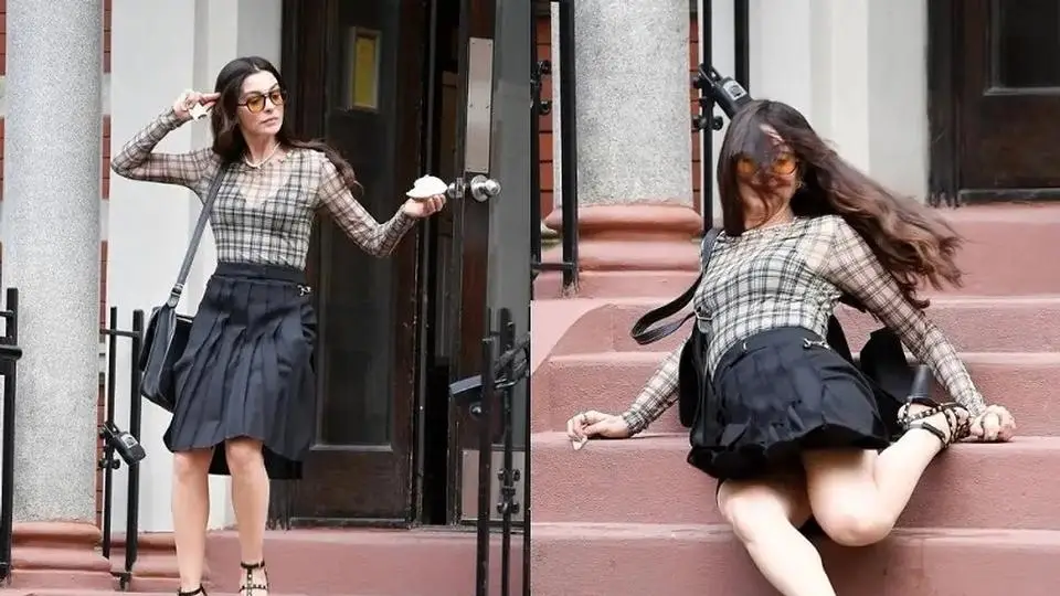Anne Hathaway sufre caída en filmación de 'El Diablo Viste a la Moda 2' (+video)
