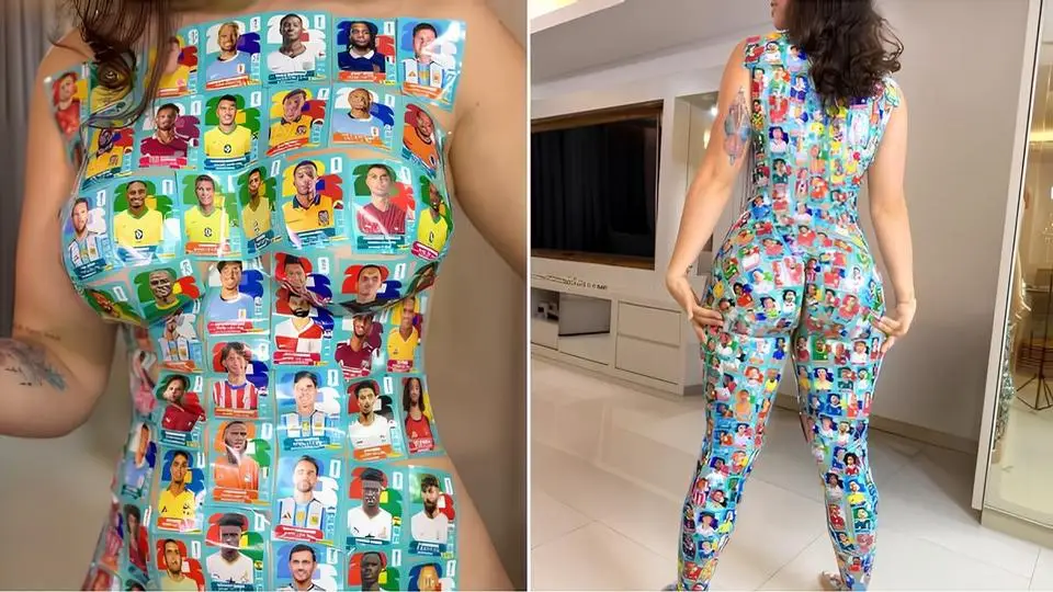 Influencer rompe las redes vistiendo solamente "barajitas" de futbolistas