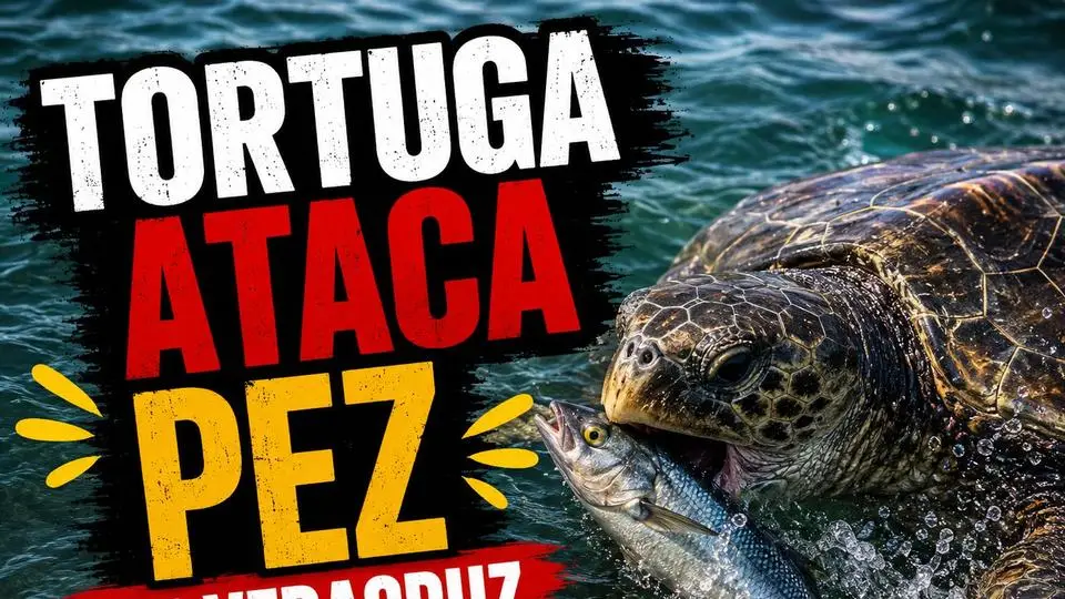 ¡Tortuga sorprende al devorar un pez frente a San Juan de Ulúa!